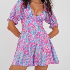 For Love And Lemons Vibrant Floral Mini Dress - Pink and Purple
